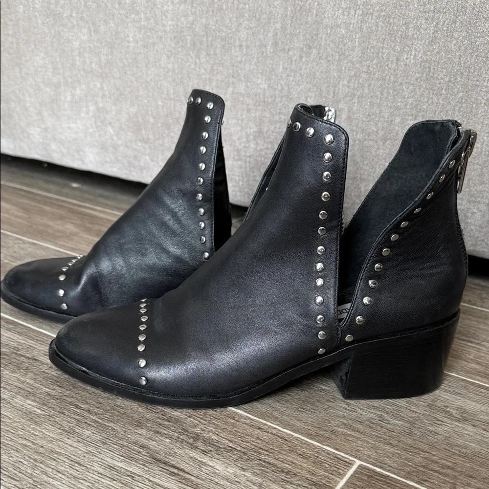 Steve Madden Black Leather Stud-Trim Ankle Booties